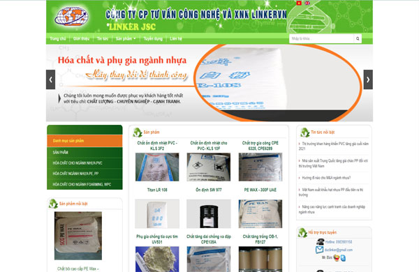 Giao diện website hóa chất Công Ty Cổ Phần Tư Vấn Công Nghệ Và Xuất Nhập Khẩu LINKERVN